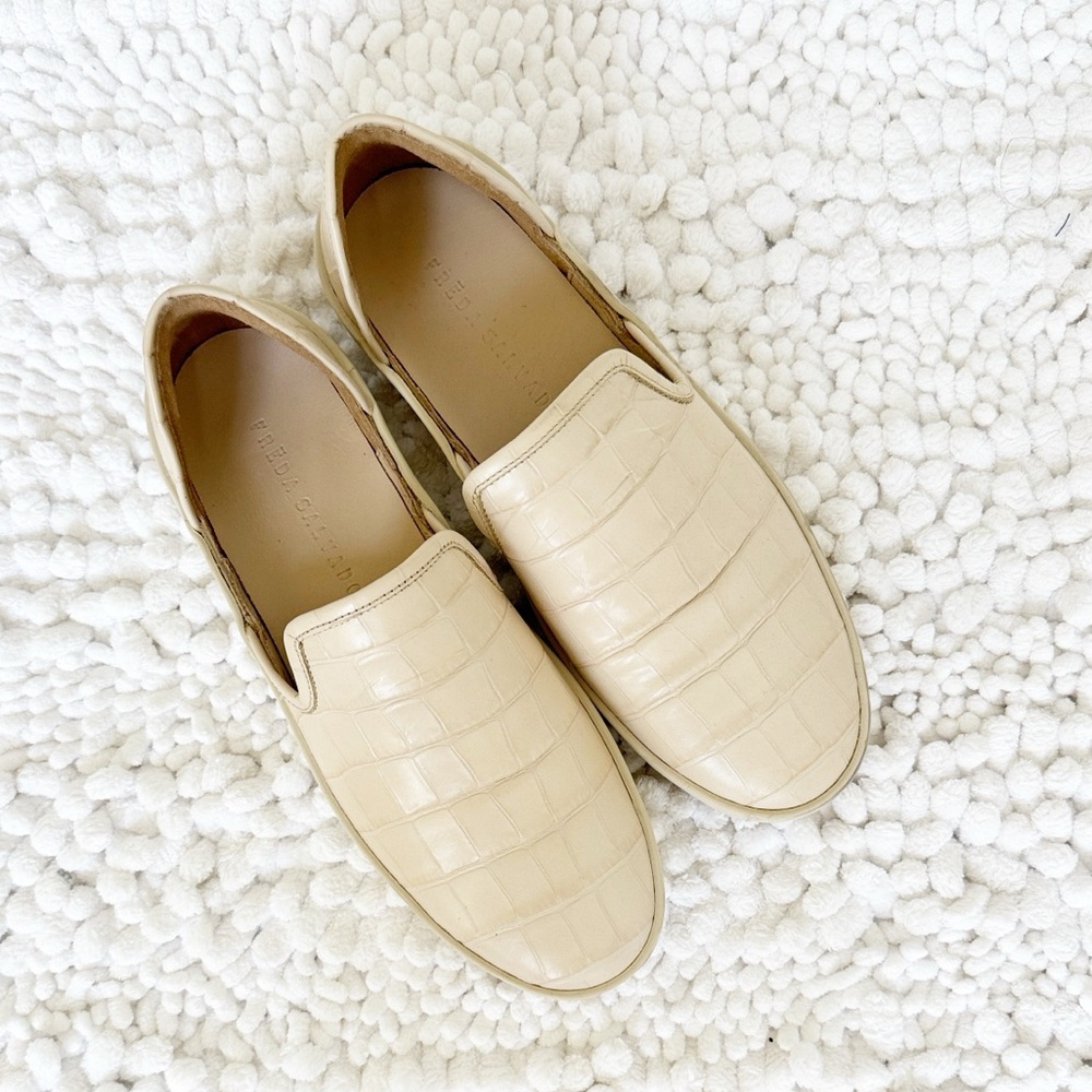 FREDA SALVADOR Eddy D’Orsay slip on shoes size 6.5 cream croc-embossed leather - Picture 2 of 7